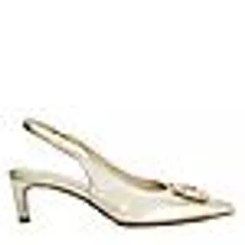 BOXED PAIR OF DUNE LONDON LEATHER KITTEN HEELS - CHAMPAGNE -UK SIZE 5