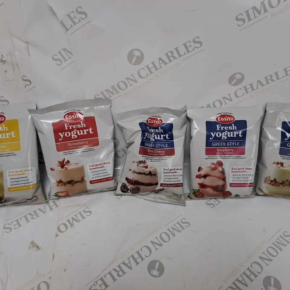 APPROXIMATELY 5 EASIYO FRESH YOGURT POWDERS OF DIFEFERNT FLAVOURS TO INCLUDE BANANA, STRAWBERRY, BLACK CHERRY (5 x230g)