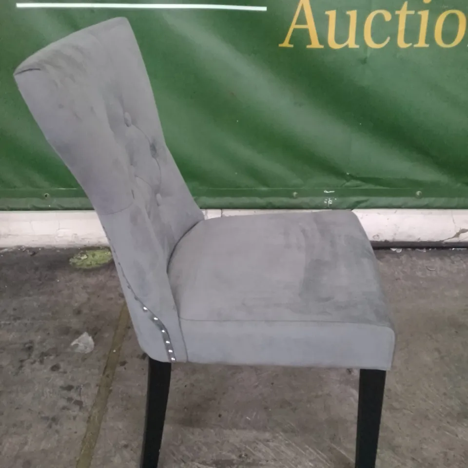 KENSINGTON GREY VELVET BUTTON BACK DINING CHAIR WITH BLACK LEGS