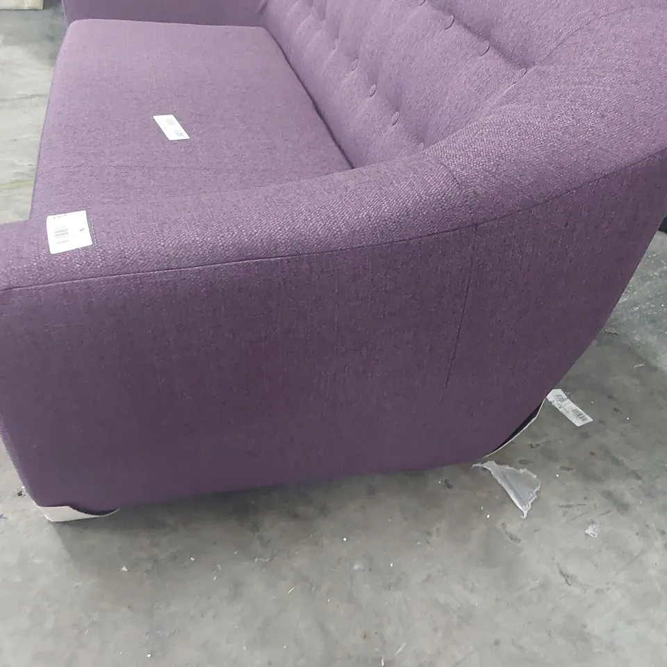 DESIGNER THREE SEATER BUTTONED BACK SOFA PURPLE FABRIC 