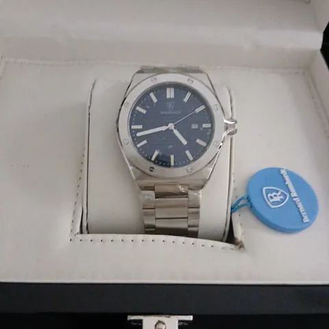 BERNARD REINHARDT STAINLESS STEEL WRISTWATCH – BLUE DIAL, BOXED