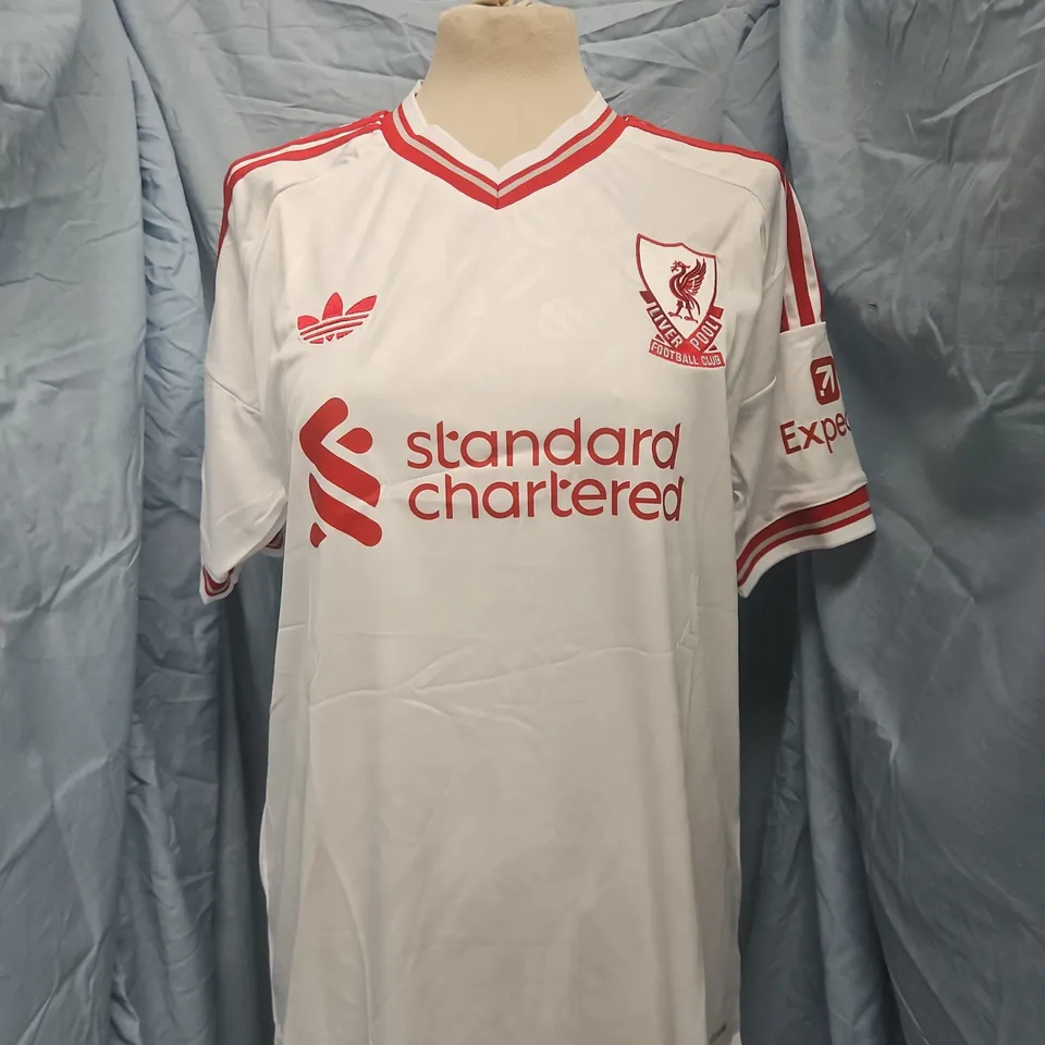 ADIDAS LIVERPOOL FC JERSEY – WHITE WITH RED TRIM, UK SIZE M