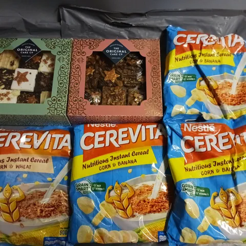 LOT OF 6 FOOD ITEMS TO INCLUDE CEREVITA CEREALS AND ORIGINAL CAKE CO CAKES