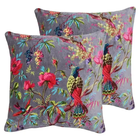 BAGGED FLORAL COTTON VELVET FILLED CUSHION TWIN PACK