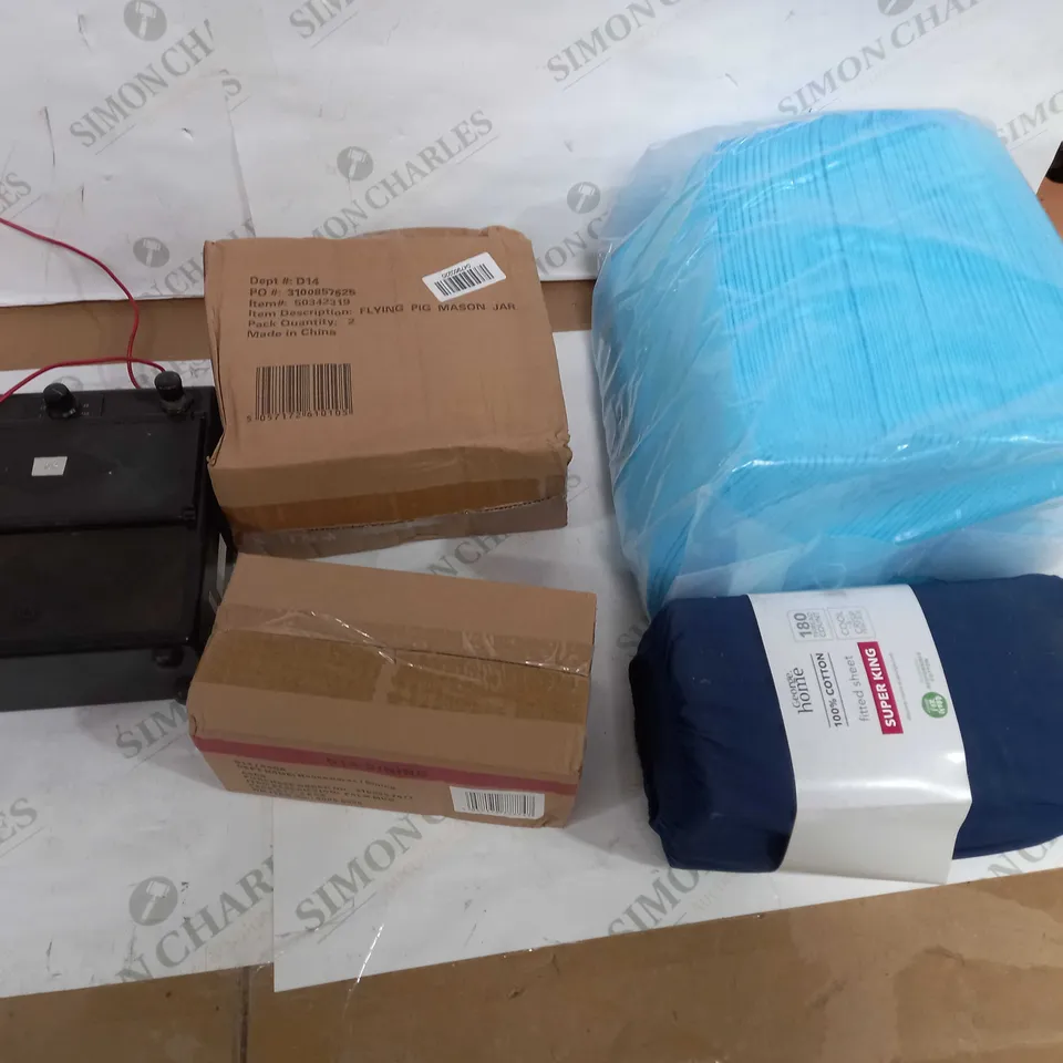 LOT OF APPROX 5 ASSORTED ITESM TO INCLUDE VOLTMETER, MUGS, FITTED SHEET ETC