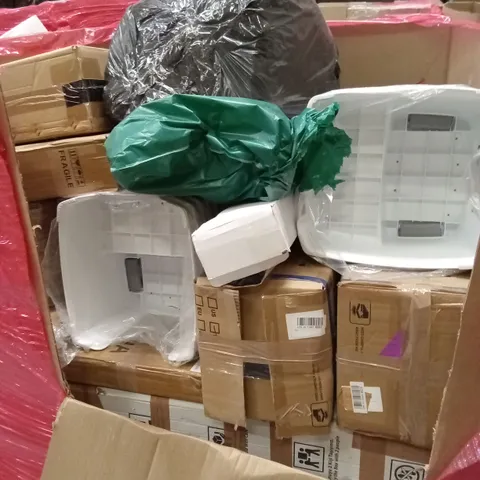 PALLET OF ASSORTED HOUSEHOLD GOODS AND PRODUCTS TO INCLUDE; AIR COOLERS, STEP STOOLS, BOXED FURNITURE ETC 