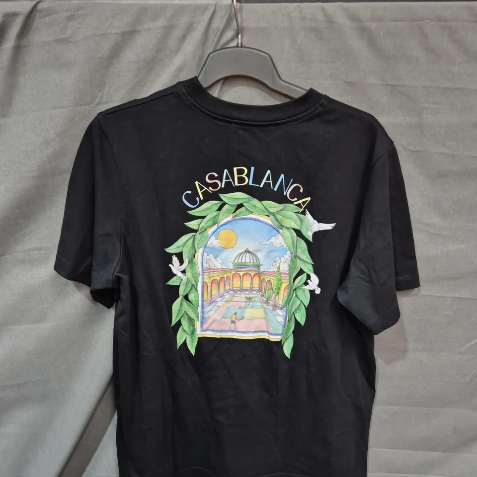 CASABLANCA BLACK T-SHIRT WITH FRONT CHEST LOGO AND LARGE BACK PRINT - SIZE L