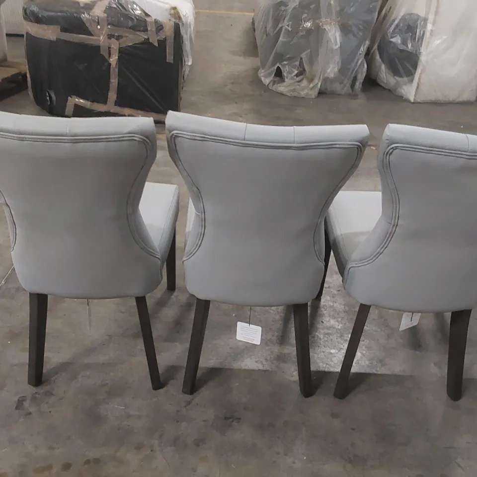 SET OF 4x BEWLEY DINING CHAIR, LIGHT GREY PREMIUM FAUX LEATHER & GREY SOLID HARDWOOD