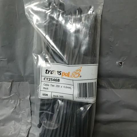 12 PACKS OF TRANSPAL CABLE TIES (250x4.6mm) IN BLACK(200 PER PACK)