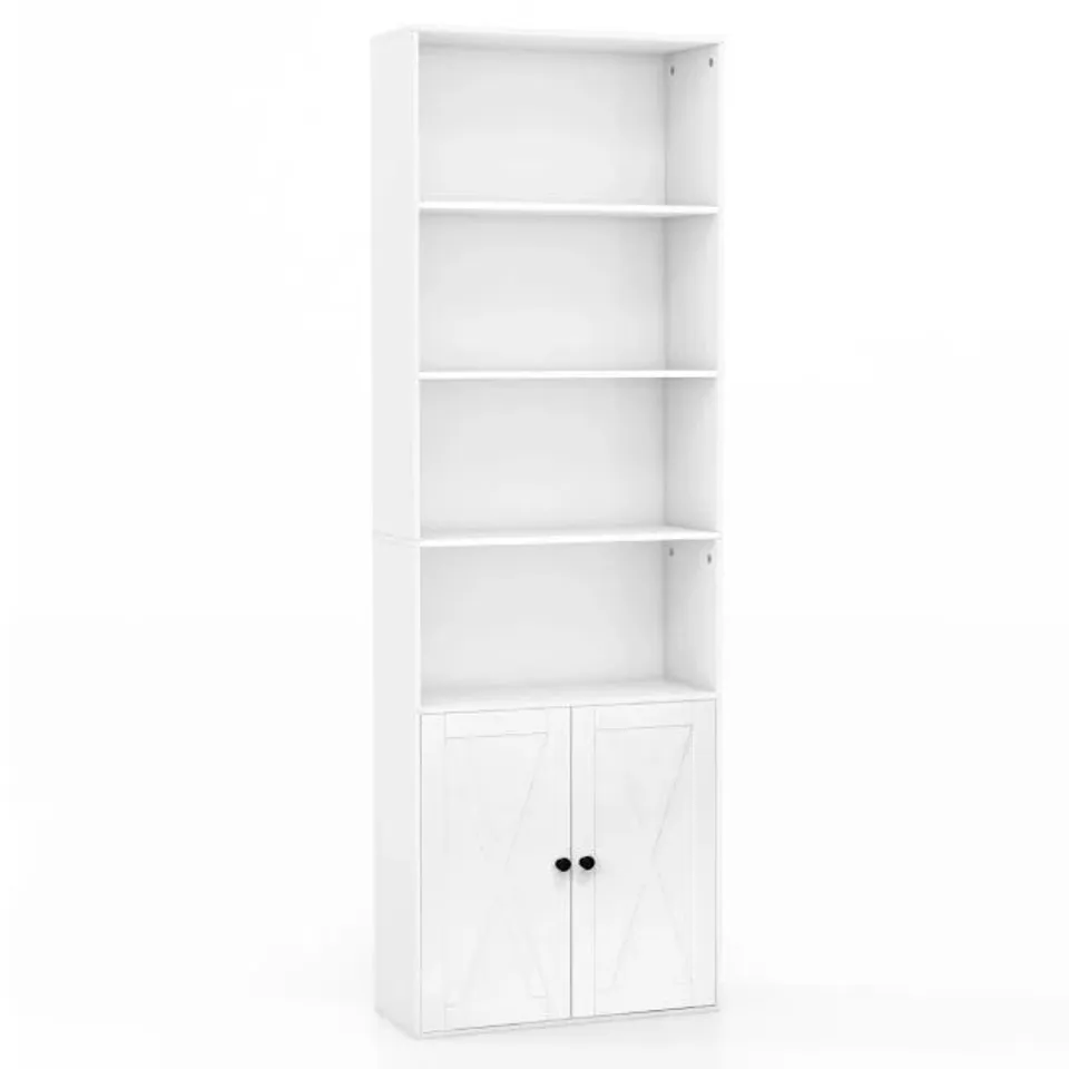BOXED COSTWAY 188CM 6-TIER TALL BOOKSHELF FREESTANDING W/4 OPEN SHELVES & 2 DRAWERS LIVING ROOM HOME OFFICE - WHITE