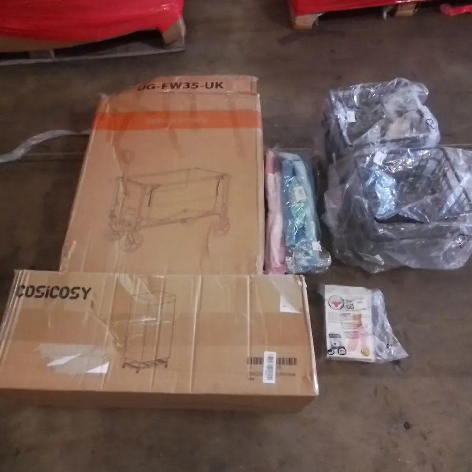 PALLET CONTAINING ASSORTED HOUSEHOLD & HOME IMPROVEMENT PRODUCTS. INCLUDES OFFICE CHAIR, FURNITURE, MEDICAL FOOT SLEEVE, TROLLEY ETC 