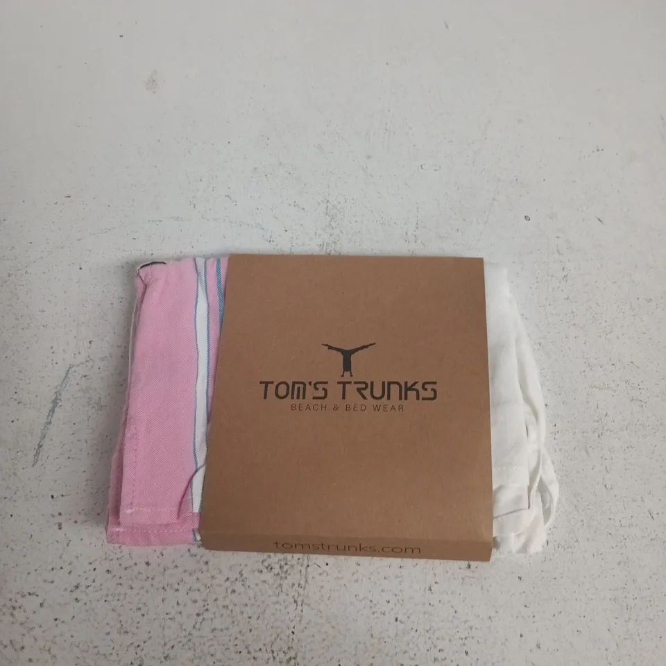 TOM'S TRUNKS CLASSIC SHORT SHORTS – SIZE M, WHITE & PINK