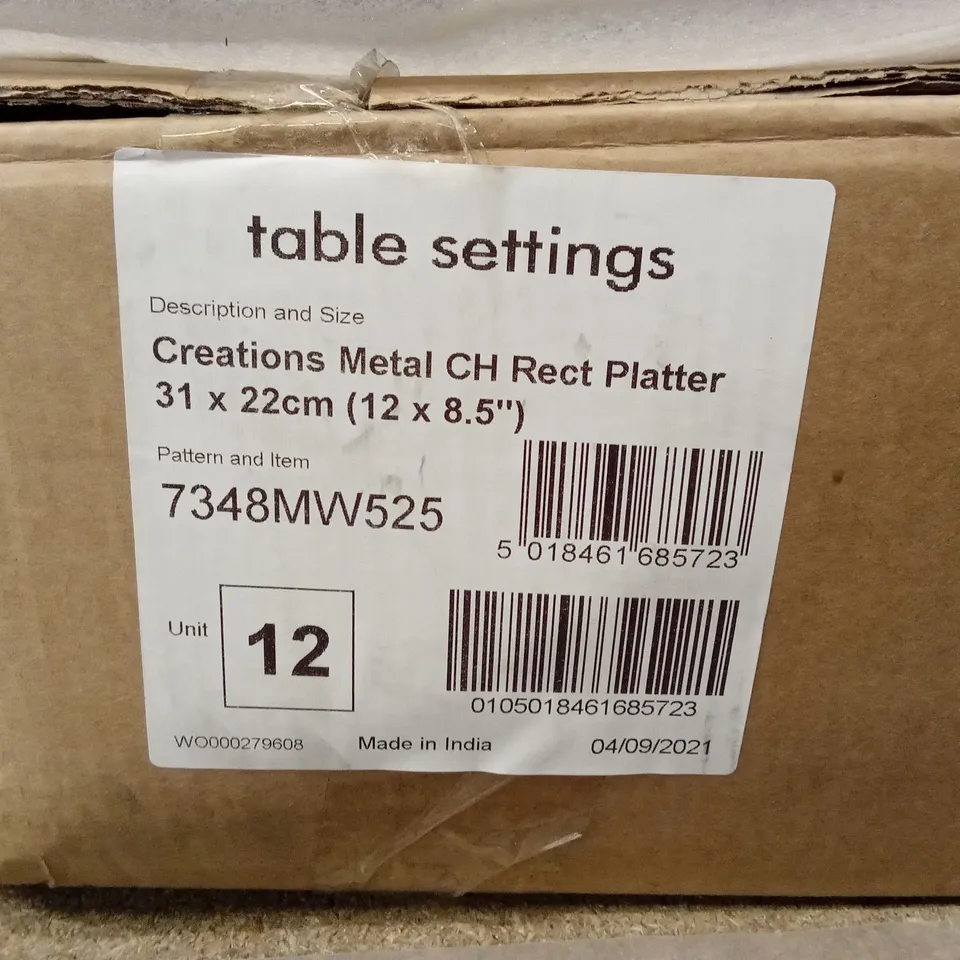 BOX OF APPROXIMATELY 12 x CREATIONS METAL RECTANGULAR PLATTERS 31cm x 22cm