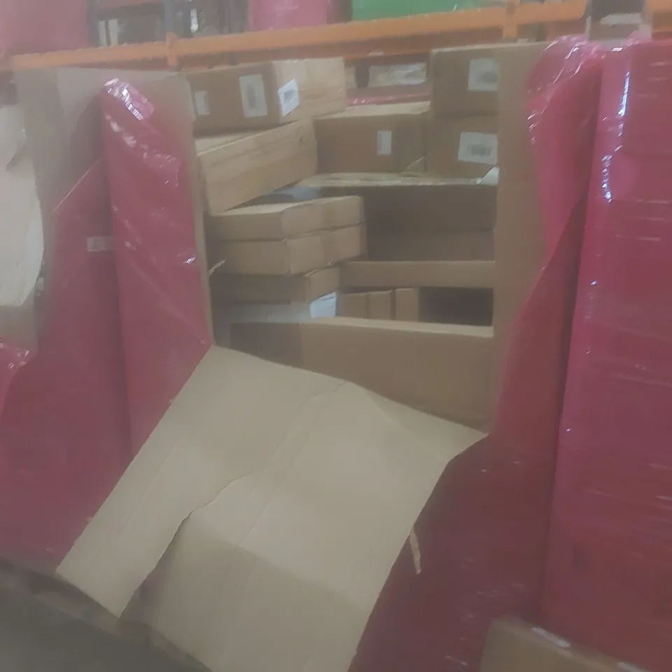 PALLET OF ASSORTED HOUSEHOLD ITEMS AND CONSUMER PRODUCTS TO INCLUDE; CAT TREES, TRAMPOLINE, UNDER-COUNTER STORAGE ETC