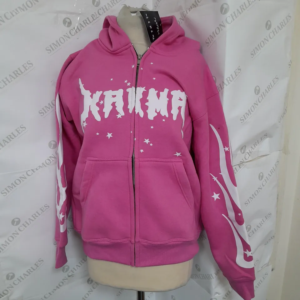 KARMA PRINTED ZIP P HOODIE IN PINK SIZE XS