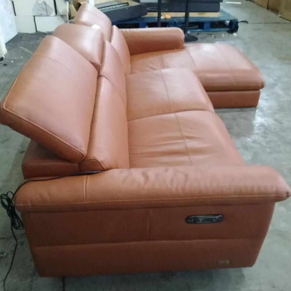 QUALITY DESIGNER ELECTRIC RECLINER 2PCS CORNER SOFA WITH LHF CHAISE - BROWN LEATHER