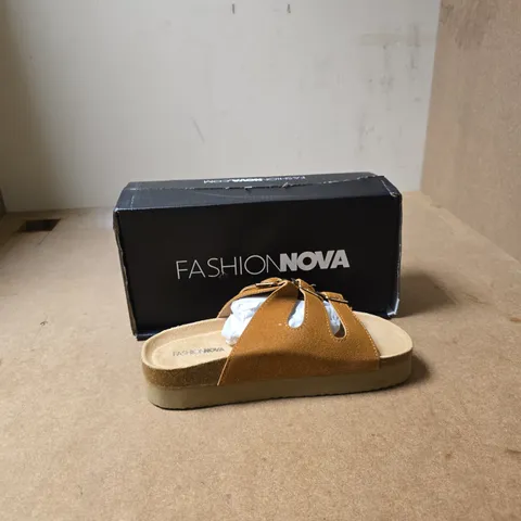 FASHION NOVA TAN DOUBLE-STRAP WEDGE SANDALS - UK 6 (US 8)