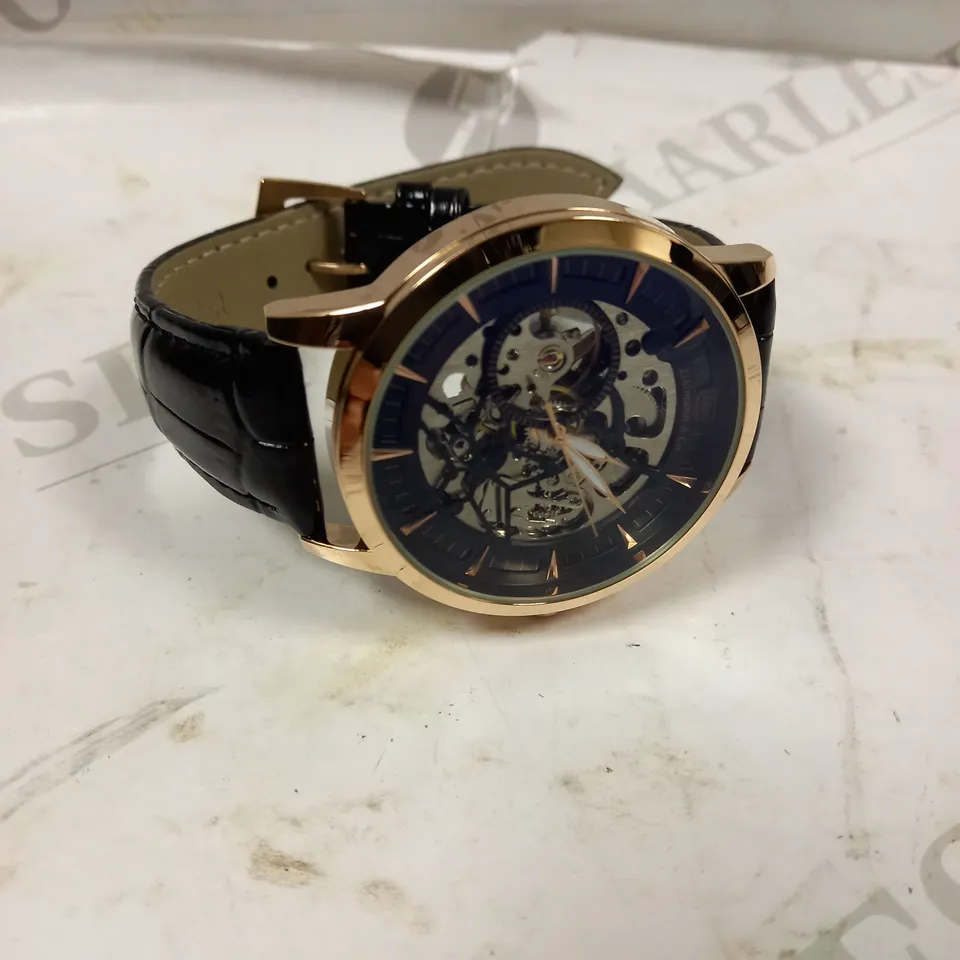 MENS ZIHLMANN & CO AUTOMATIC WATCH - Z210 – SKELETON DIAL – GOLD COLOUR CASE – GENUINE LEATHER CASE – HAND ASSEMBLED