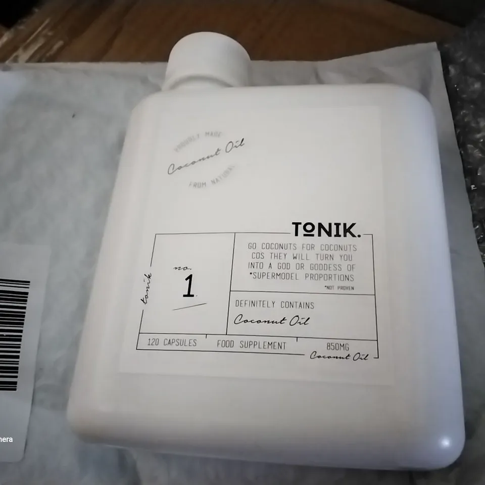 BOX OF APPROXIMATELY 50 BOTTLES OF TONIK COCONUT OIL SUPPLEMENTS 