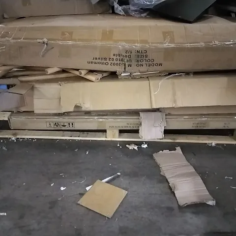 PALLET OF ASSORTED BOXED FURNITURE INCLUDING OTTOMAN, BOOKCASE, HEADBOARD