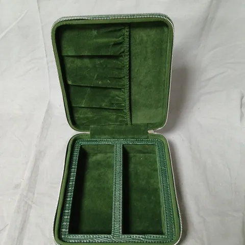 GREEN REPTILE-TEXTURED JEWELLERY BOX WITH ZIP CLOSURE