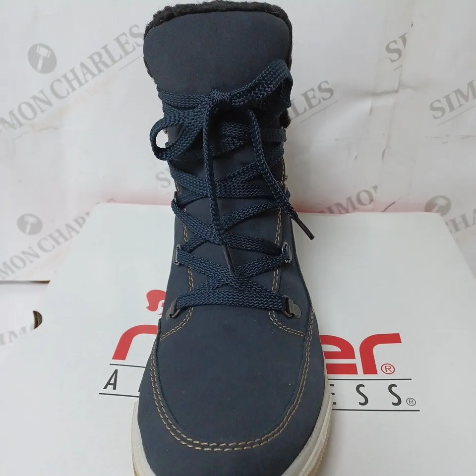 BOXED RIEKER WATER RESISTANT WARM HIKER BOOTS, NAVY - SIZE 7.5