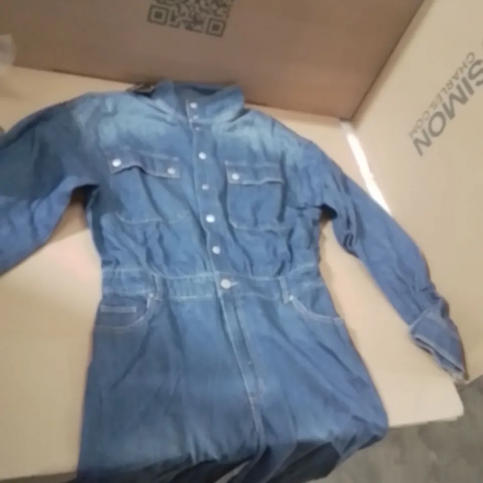 BOX CONTAINING APPROXIMATELY 10 BRAND NEW SIMPLY BE DENIM JUMPSUITS MIDNIGHT BLUE SIZE 14