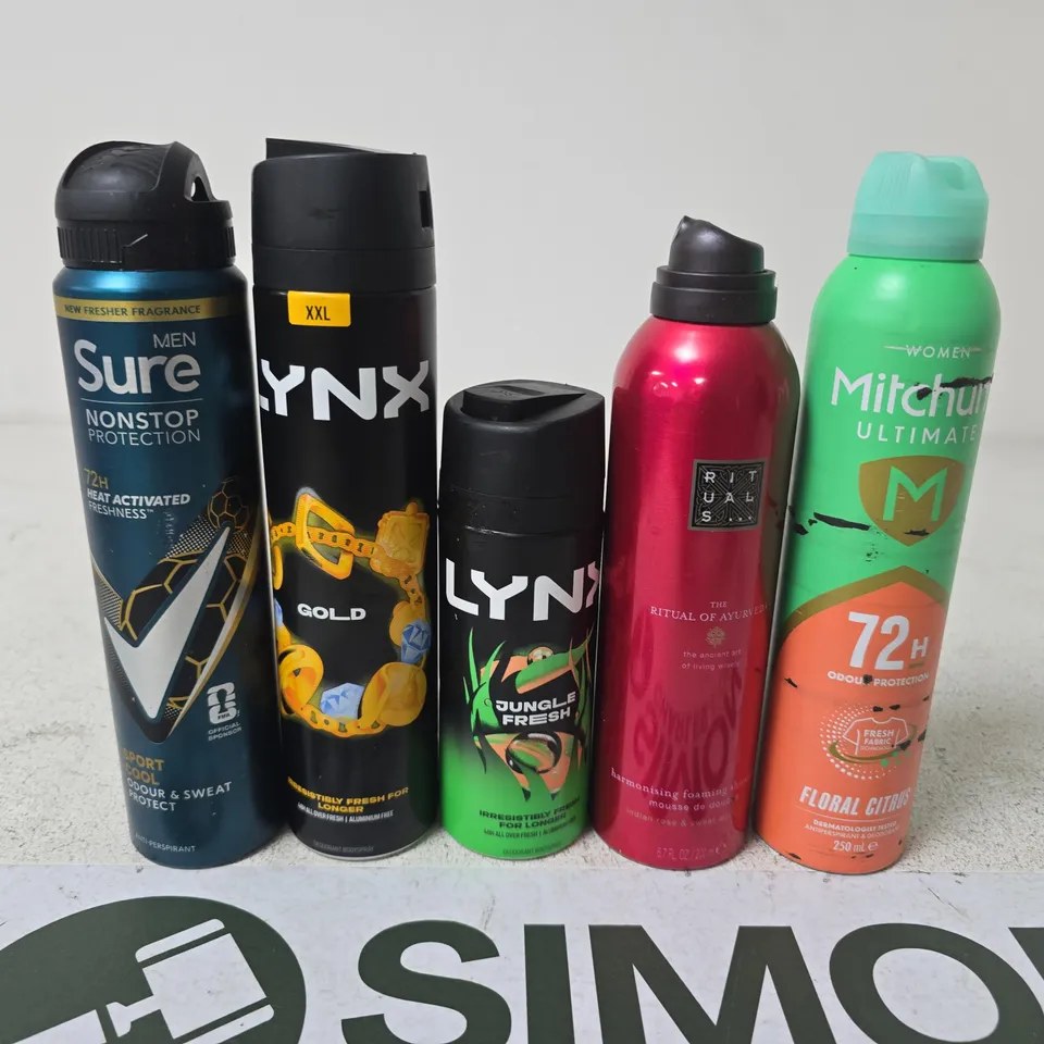 APPROXIMATELY 15 ASSORTED AEROSOLS TO INCLUDE LYNX , SURE MEN AND RITUALS