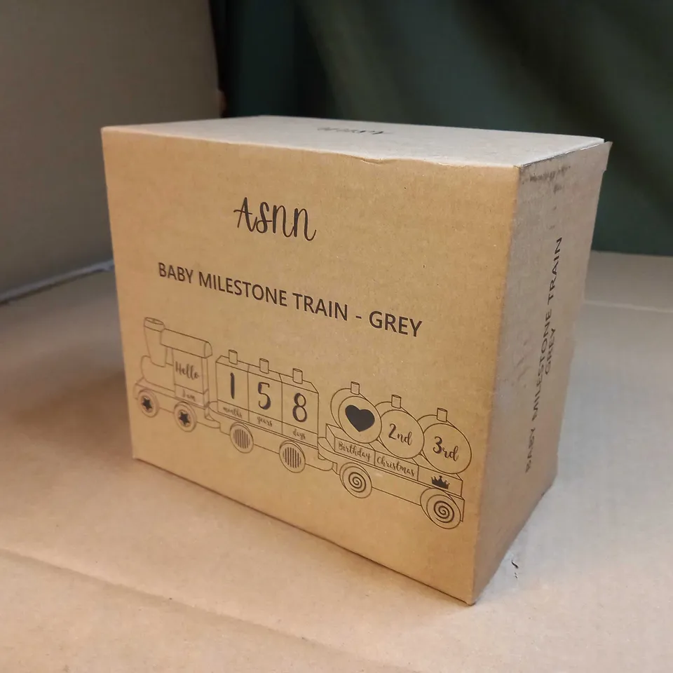 BOXED BABY MILESTONE TRAIN - GREY