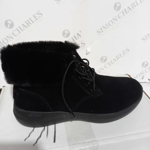 SKECHERS GO WALK STABILITY SUEDE BOOTS, BLACK - SIZE 4