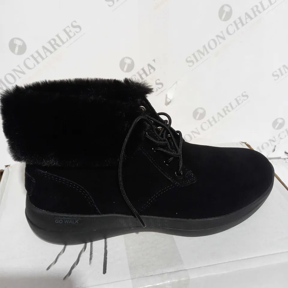 SKECHERS GO WALK STABILITY SUEDE BOOTS, BLACK - SIZE 4