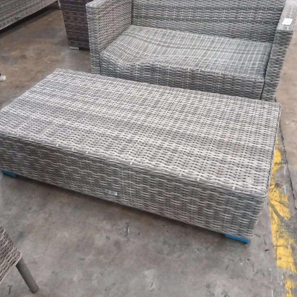 TWO SEATER RATTAN EFFECT GARDEN SOFA WITH COFFEE TABLE