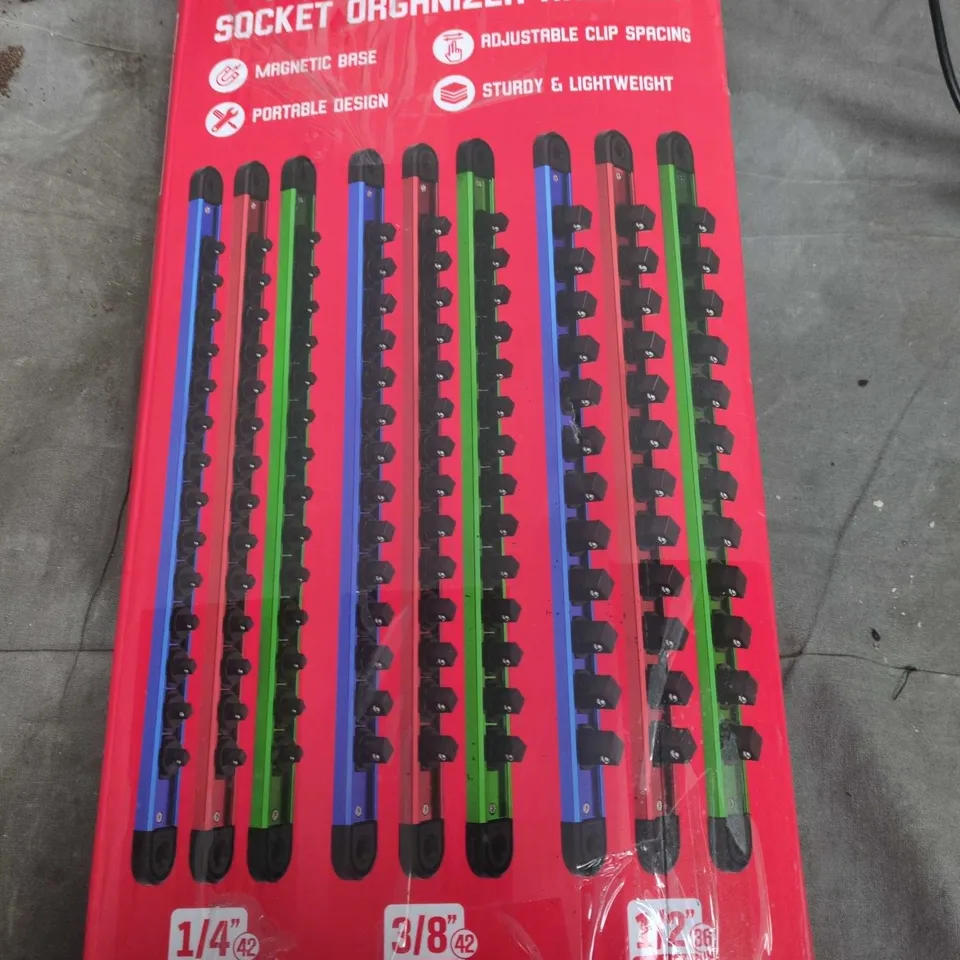 9-Piece Magnetic Socket Organizer Rail Set – Drives 1/4, 3/8 & 1/2