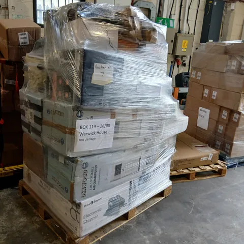 PALLET OF ASSORTED HOUSEHOLD PRODUCTS TO INCLUDE; DENWOOD AIR CONDITIONER, HOMESMART PEDESTAL FAN AND HOMESMART BLENDER