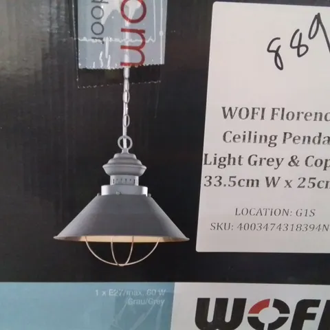 BOXED WOFI FLORENCE 1 CEILING PENDANT LIGHT GREY & COPPER 33.5CM W X 25CM D