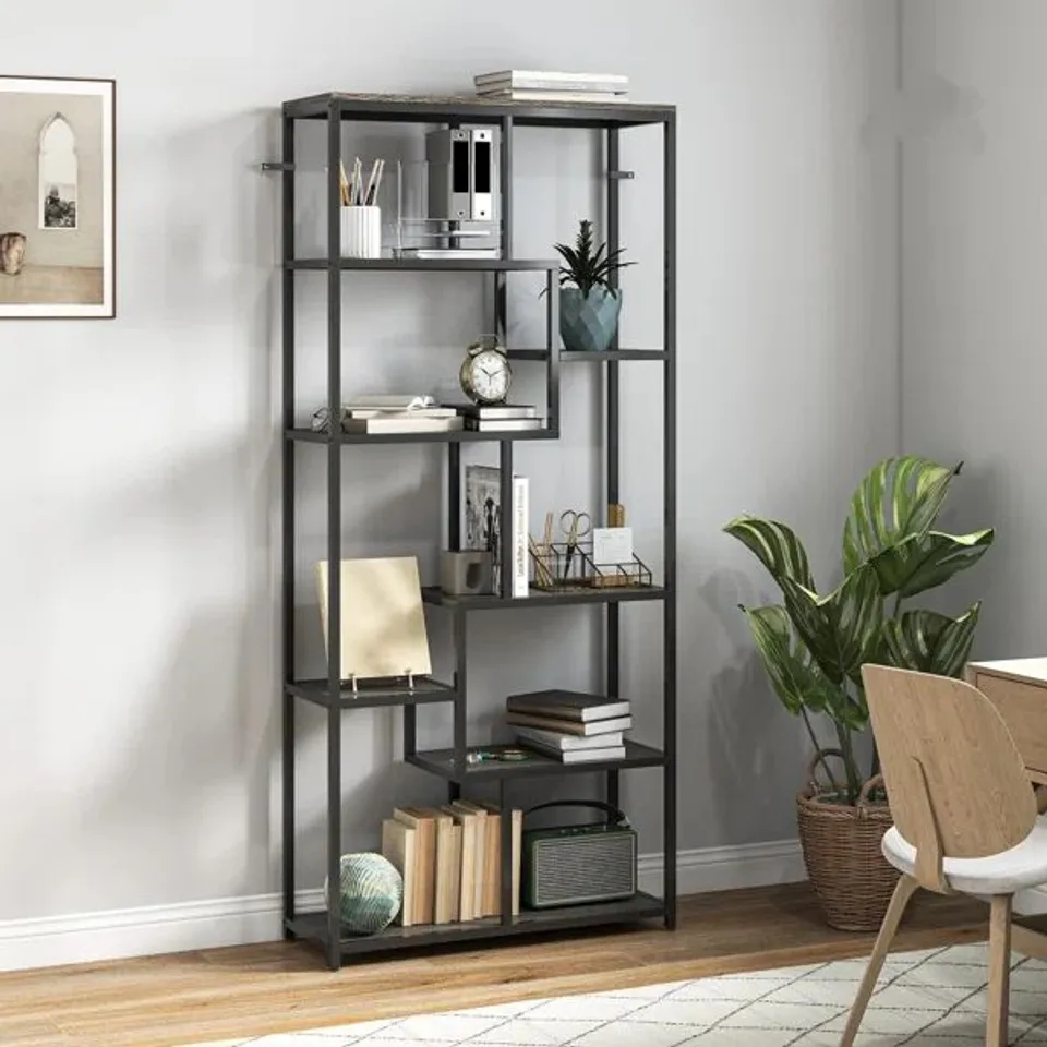 BOXED BOOKSHELF, GEOMETRIC BOOKCASE, INDUSTRIAL FLOOR STANDING BOOKSHELF (1 BOX)