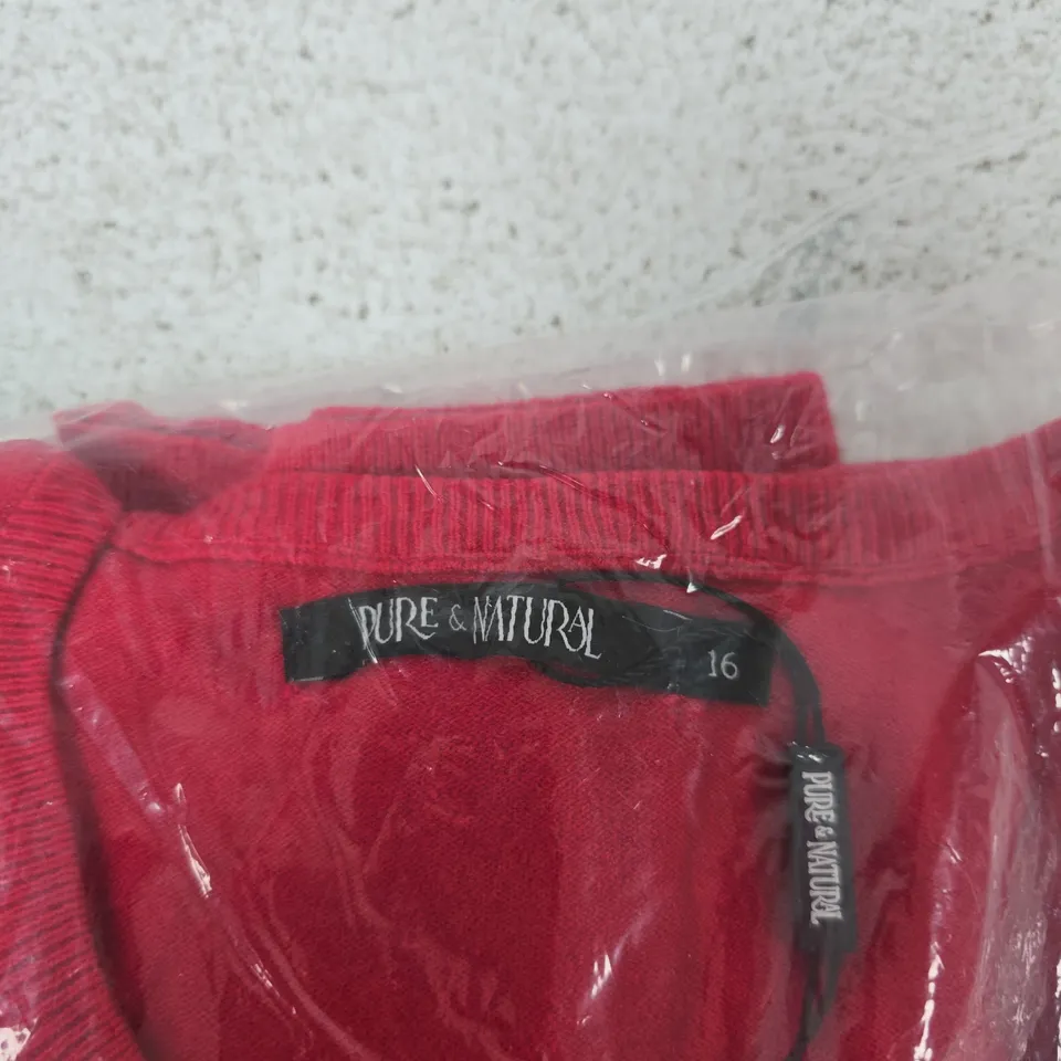 PURE & NATURAL LADIES CREW NECK JUMPER WITH ALL-OVER RHINESTONES – RED, UK SIZE 16