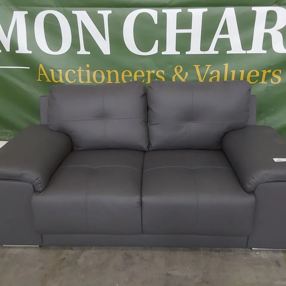 DESIGNER TWO SEATER SOFA GREY LEATHER 