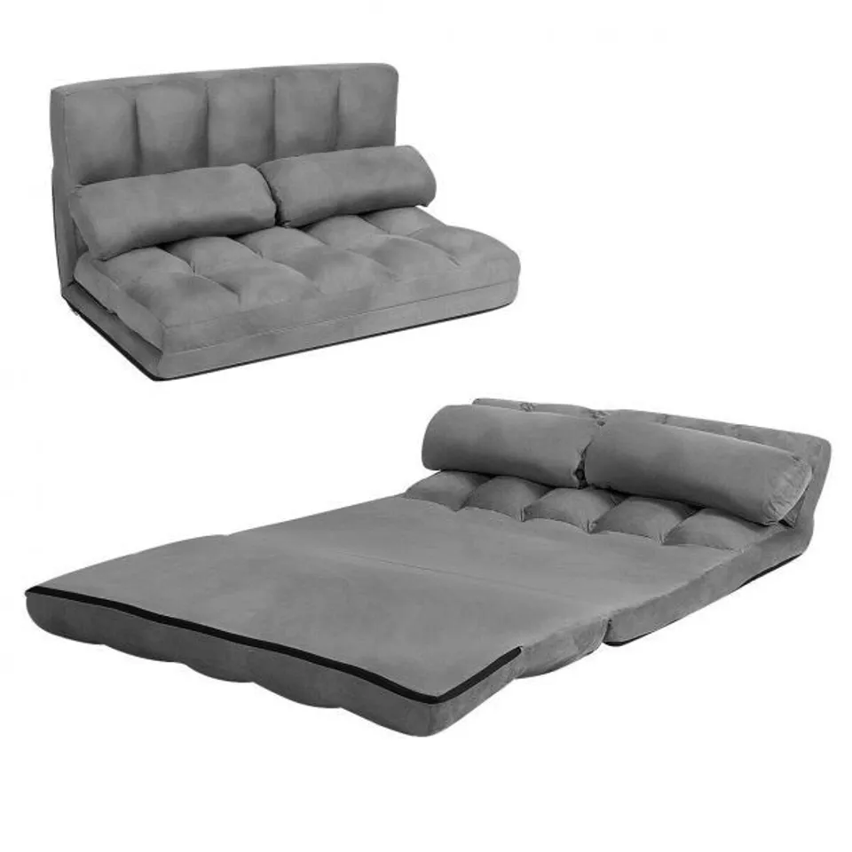 BOXED 2 IN 1 FOLDING FLOOR LAZY SOFA BED WITH 6 ADJUSTABLE SEAT POSITIONS AND 2 PILLOWS