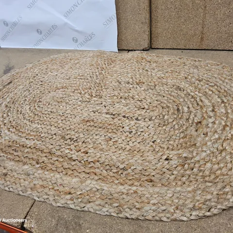 BUSCHER HANDWOVEN OVAL BEIGE JUTE RUG 60 × 90