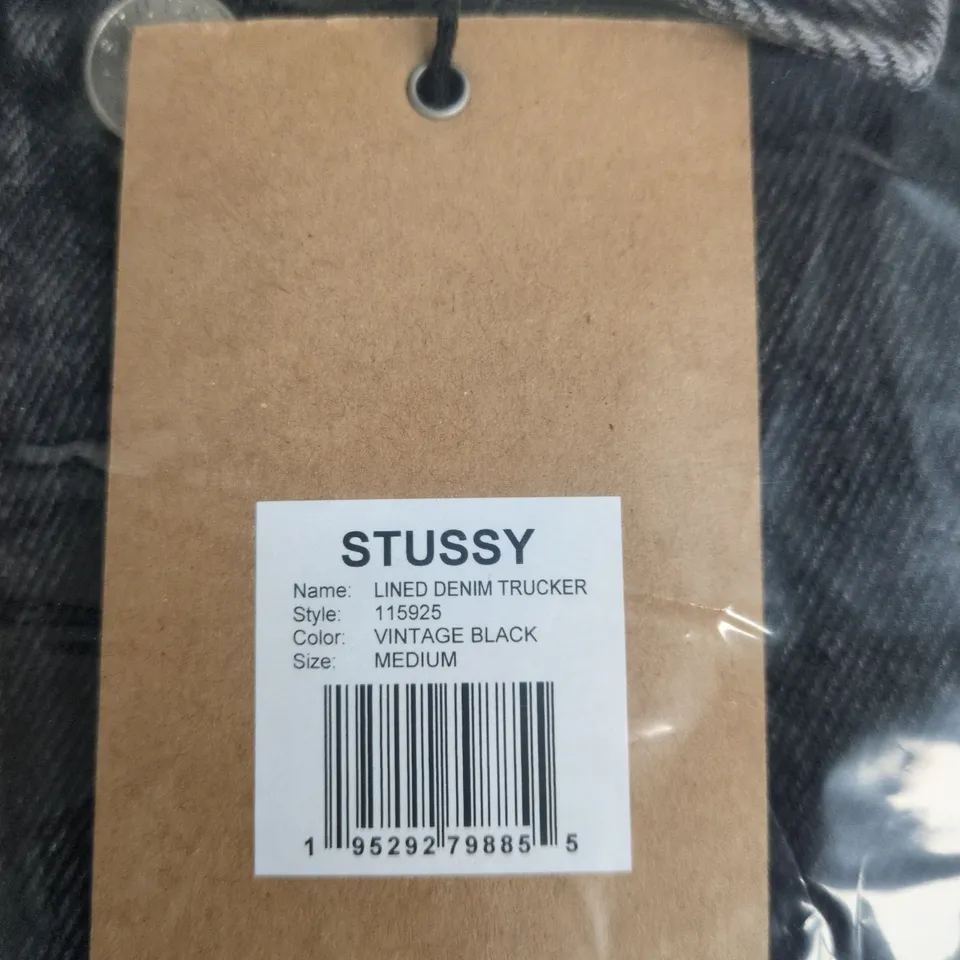 UK M STUSSY LINED DENIM TRUCKER JACKET – VINTAGE BLACK