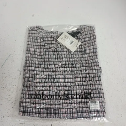NOBODY'S CHILD SALLIE TOP – WHITE CHECKERED PATTERN, UK 10 (EU 38, USA 6)