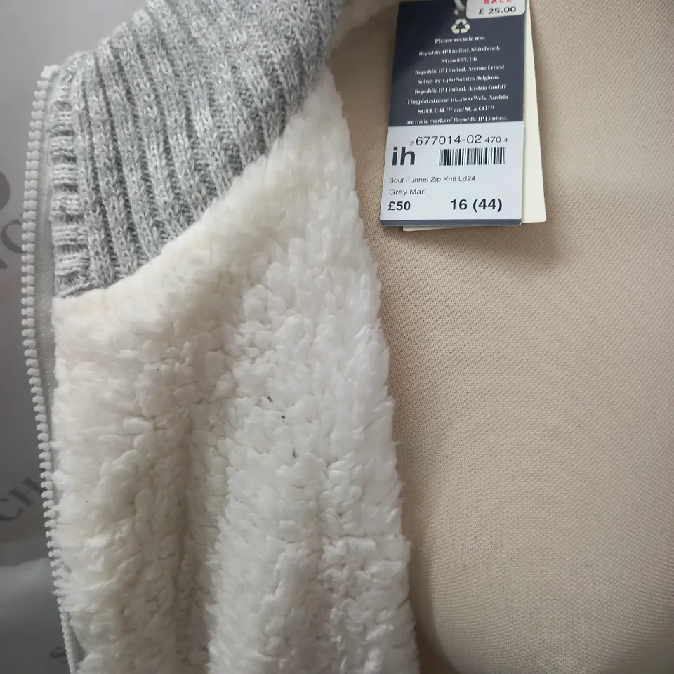 SOUL CAL FUNNEL ZIP KNIT JACKET IN GREY MARL - 16