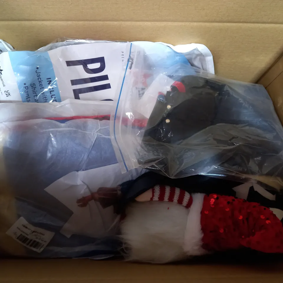 LOT OF ASSORTED ITEMS TO INCLUDE PILOT COSTUME - CANDY CANE JIGSAW - DOG TEDDY 