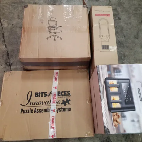 PALLET OF ASSORTED PRODUCTS INCLUDING BLADLESS PURIFIER & HEATER FAN, MESH CHAIR, DIGITAL AIR FRYER, PUZZLE BOARD