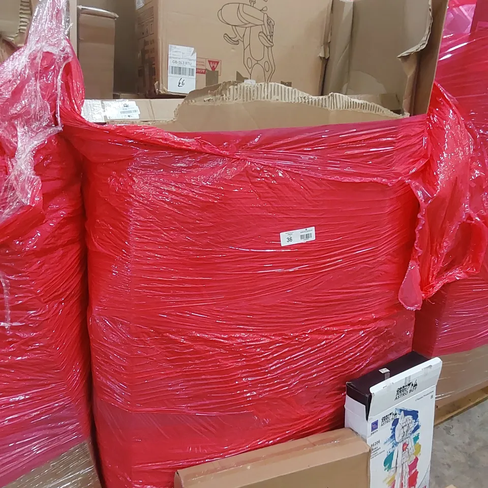 LARGE PALLET OF ASSORTED HOUSEHOLD PRODUCTS TO INCLUDE; FURDUZZ MIRROR, CROCKERY, DONYER POWER CONVECTION HEATER, ASTRO BOY AND LAND TALE BED ASSIST RAIL