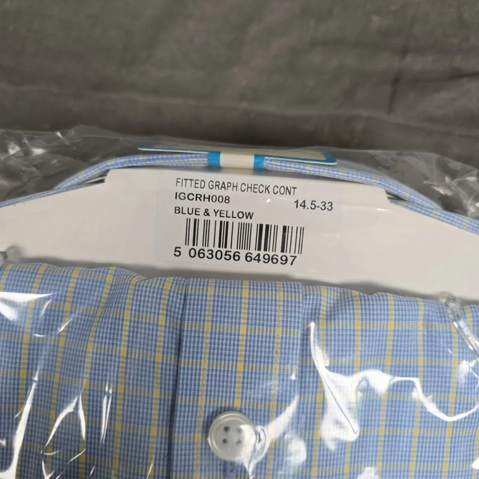 BAGGED HAWES & CURTIS SLIM FIT SHIRT – BLUE & YELLOW CHECK, 14.5IN COLLAR, 33IN SLEEVE