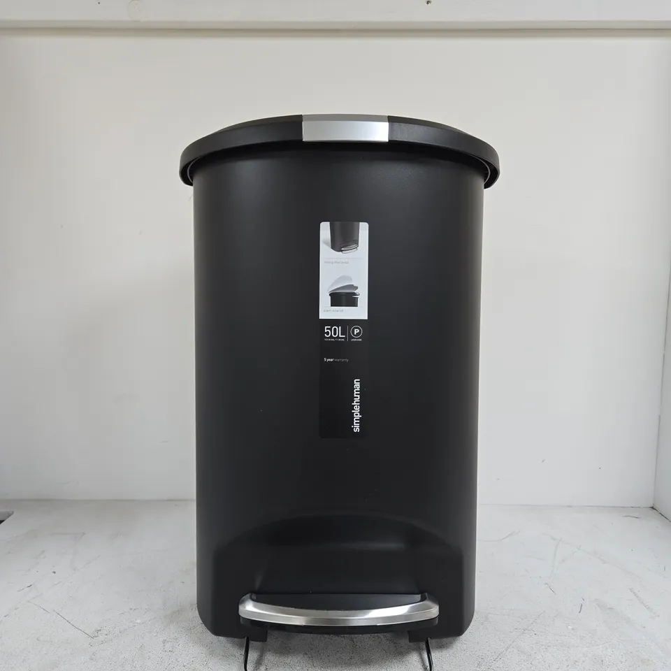 SIMPLEHUMAN 50L BLACK PEDAL BIN BOXED
