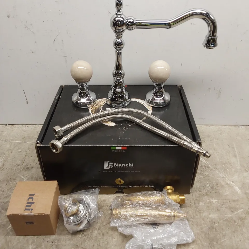 BOXED BIANCHI BOHEME STONE 3-HOLE WASH BASIN MIXER WITH SHORT SPOUT AND AUTOMATIC POP-UP WASTE 