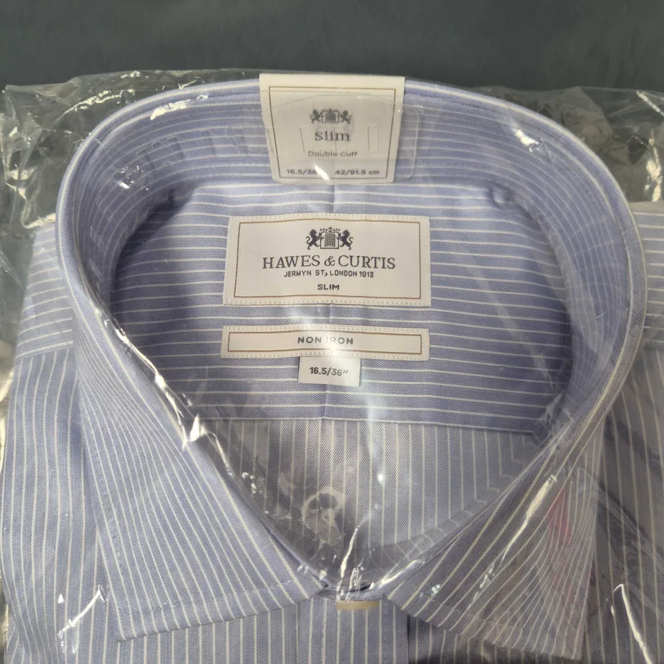 HAWES & CURTIS SLIM NON-IRON SHIRT – BLUE PINSTRIPE, UK 16.5IN NECK, 36IN SLEEVE, DOUBLE CUFF